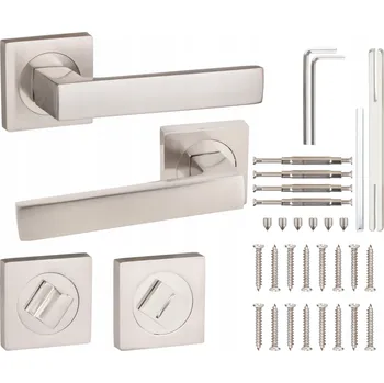 Dveřní kování Vnitřní klika Gamar Krátká, Čtvercová rozeta, Štít s WC zámkem