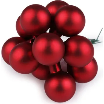 Vánoční dekorace Vánoční skleněná baňka na drátku Ø2,5 cm - mat a lesk, střední, 10 červená mat