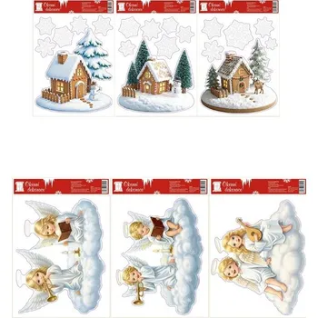 Okenní dekorace Fólie na okno, 20x30cm, chaloupky, andílci, perníčky