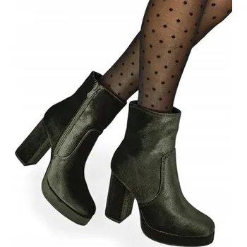 Dámská zimní obuv Zelené Dámské kotníkové boty na sloupkovém podpatku, imitace veluru, Miss, velikost 38