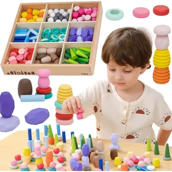 Dřevěná hračka VIGA dřevěná montessori stavebnice Nature Treasures 141 ks