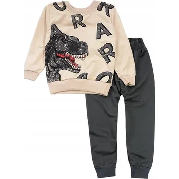 Chlapecká mikina TEPLÁKOVKA CHLAPECKÁ SPORTOVNÍ MIKINA DINO SAUŘI KALHOTY grafit 7/8 J621G