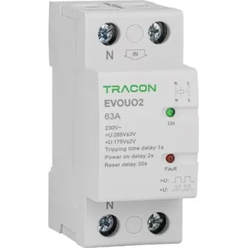 Relé Tracon EVOUO2P63 Nadpěťové/podpěťové relé sautomatickým znovuzapnutím (Tracon EVOUO2P63)