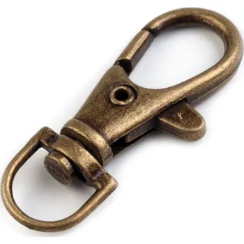 Kovová karabina otočná, průvlek 10 mm, malé, 3 staromosaz