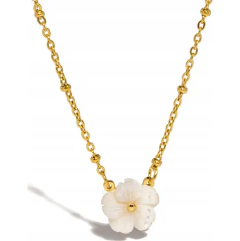 Náhrdelník Zlatý ocelový náhrdelník s přívěskem – jemná sedmikráska s bílým květem