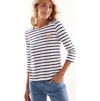 Dámské tričko Pruhované tričko s výšivkou srdce, bio bavlna bílá/nám.modrá 50