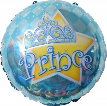 Balónek Fóliový balónek Prince s motivem koruny a hvězd, modrý na Baby Shower