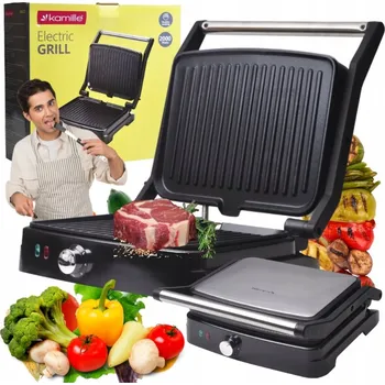 Kuchyňský gril Kontaktní, skládací elektrický gril Kamille KM6727 černý 2000 W