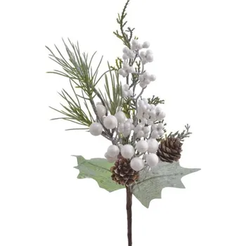umělá květina Přízdoba Větvička 34cm zasněžená s bílými bobulemi