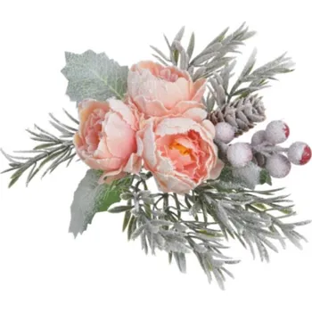 umělá květina Přízdoba Růžičky 20cm růžové, zasněžené, na klipu