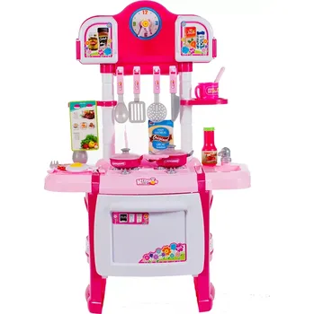 Dětská kuchyňka Růžová dětská kuchyňka se zvuky a světly se zástěnou a hodinami