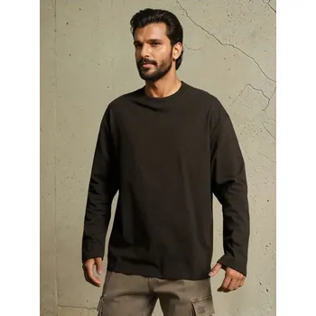 Pánské tričko Sinsay - Tričko s dlouhými rukávy - tmavě hnědá - 669EY-89X - 669EY-89X-XS