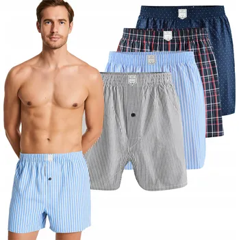 Lee Cooper Pánské volné boxerky 4 kusy Sada Bavlna Kostkované Pruhované L