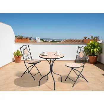Zahradní stůl Zahradní bistro stůl černý kovový rám ø 60 cm keramická deska s teracovým vzorem vintage venkovní Beliani