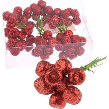 umělá květina Přízdoba Kuličky na drátku 1,5cm, 72ks, červené s glitry