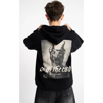 Chlapecká mikina Reporter Young | Chlapecká černá mikina s kapucí, na zip a s potiskem dobermana na zádech - Barva ČERNÁ, Velikost 176 253-0555B-57-100-1