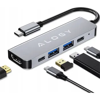 USB hub ADAPTÉR HUB Převodník USB-C 5v1 na 2x USB-A, 2x USB-C, HDMI 4K, PD 100W