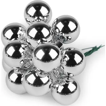 Vánoční dekorace Vánoční skleněná baňka na drátku Ø2,5 cm - mat a lesk, střední, 3 stříbrná lesk