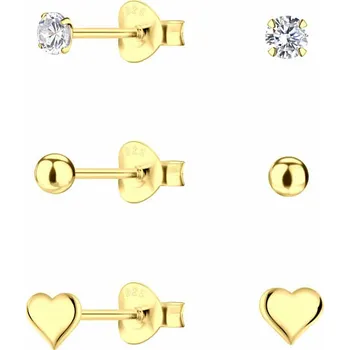 Náušnice Nefertitis 34034 Stříbrné náušnice pecky sada 3 typy zlaté srdíčko 3 - 5 mm, 1,25 g