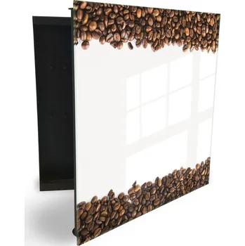 Skříňka na klíč Glasdekor skříňka na klíče - horní a dolní řada kávové zrna na bílém Otevírání: Pravé, Barva skříňky: Černá