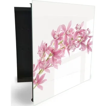 Skříňka na klíč Glasdekor skříňka na klíče - růžové květy orchideje Otevírání: Pravé, Barva skříňky: Bílá