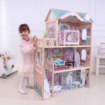 Derrson Dřevěný domeček XXL Luxury 125 cm s osvětlením Domeček pro panenku Derrson Dřevěný domeček XXL Luxury 125 cm s osvětlením