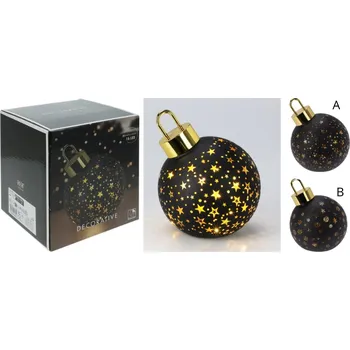Vánoční dekorace Skleněná LED baňka/koule s časovačem, matná černá B, 15 cm