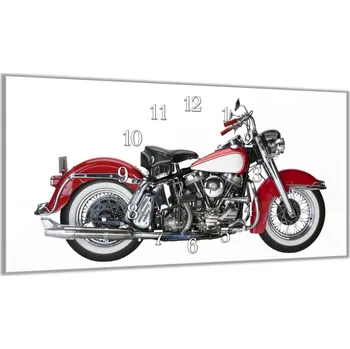 Hodiny Glasdekor Nástěnné hodiny 30x60cm tm. červená motorka veterán Materiál: plexi