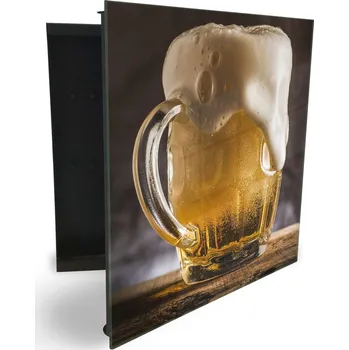 Skříňka na klíč Glasdekor skříňka na klíče - čepované pivo na dřevěném stole Otevírání: Pravé, Barva skříňky: Černá