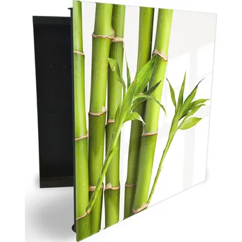 Skříňka na klíč Glasdekor skříňka na klíče - zelený bambus na bílém pozadí Otevírání: Levé, Barva skříňky: Bílá