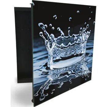 Skříňka na klíč Glasdekor skříňka na klíče - střik vody z hladiny na černém podkladu Otevírání: Levé, Barva skříňky: Bílá