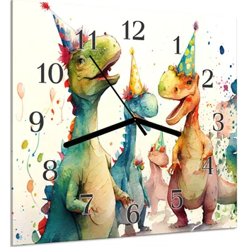 Hodiny Glasdekor Nástěnné hodiny 30x30cm malovaní dinosauři Materiál: plexi