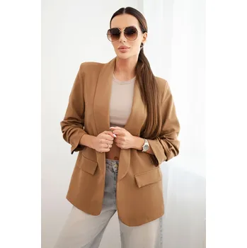 Dámský kabát Kesi Elegantní sako s klopami camelové Barva: Hnědá, Velikost: UNI