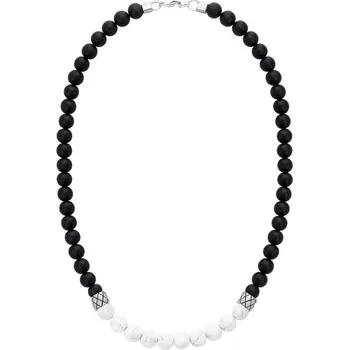 Náhrdelník Manoki Pánský korálkový náhrdelník Marco - 8 mm bílý howlit a onyx X-NH1357/50 Bílá/čirá 50 cm