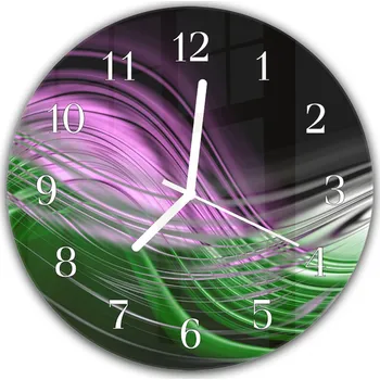 Hodiny Glasdekor Nástěnné hodiny kulaté pr.30cm zeleno fialová vlna Materiál: plexi