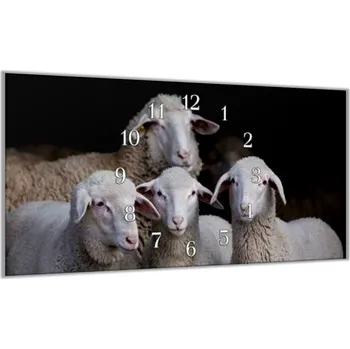 Hodiny Glasdekor Nástěnné hodiny 30x60cm ovce a jehňata ve stodole Materiál: plexi