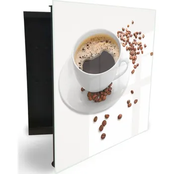 Skříňka na klíč Glasdekor skříňka na klíče - bílý šálek s kávou na bílém pozadí Otevírání: Pravé, Barva skříňky: Bílá