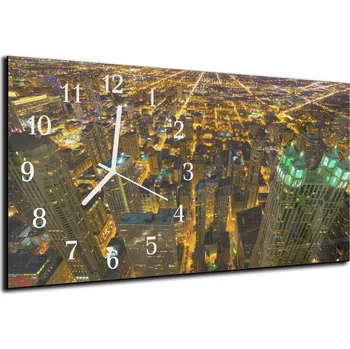Hodiny Glasdekor Nástěnné hodiny 30x60cm noční Chicago mrakodrapy Materiál: plexi