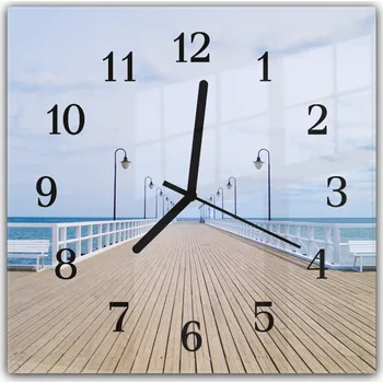Hodiny Glasdekor Nástěnné hodiny 30x30cm dlouhé dřevěné molo k moři Materiál: plexi