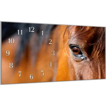 Hodiny Glasdekor Nástěnné hodiny 30x60cm detail oka hnědý kůň Materiál: plexi