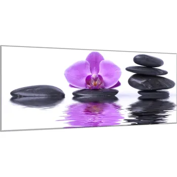 Obraz Glasdekor Obraz skleněný květ fialová orchidej na hladině vody s kameny Rozměry-obdélník V/Š: 30 x 60 cm