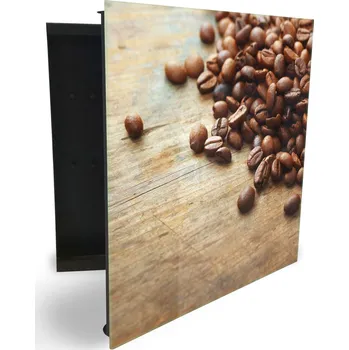 Skříňka na klíč Glasdekor skříňka na klíče - kávová zrna na dřevěném stole Otevírání: Levé, Barva skříňky: Černá