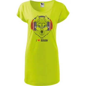 Dámské šaty DOBRÝ TRIKO Dámské tričko/šaty I love music Velikost: S, Barva: Limetková