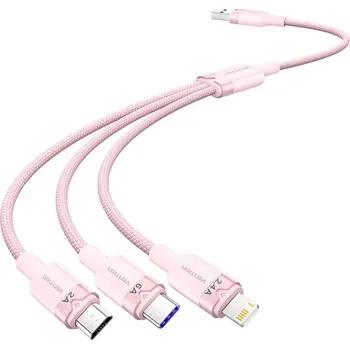 Datový kabel Vention CTRPG USB 2.0 A Male to 3-in-1 USB-C & Lightning & Micro-B Male 6A, 1.5m,růžový