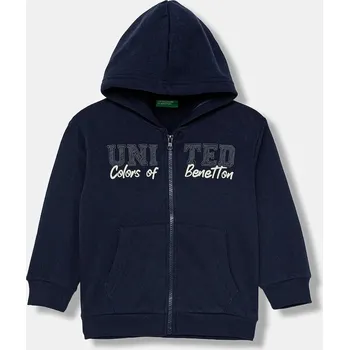 Chlapecká mikina Dětská mikina United Colors of Benetton tmavomodrá barva, s kapucí, s potiskem, 3EB5G5043 3EB5G5043.P.Seasonal 59X, vel. 104