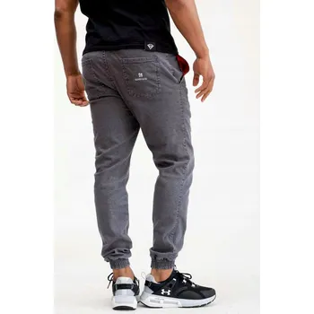Pánské džíny Džíny JOGGER pánské ŠEDÉ se stahovací gumou v pase a šňůrkou na zavazování, velikost XL
