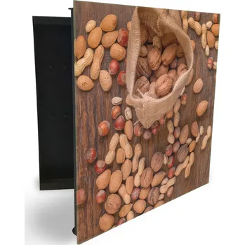 Skříňka na klíč Glasdekor skříňka na klíče - rozsypané ořechy a pytlík na dřevě Otevírání: Pravé, Barva skříňky: Černá