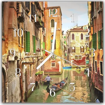 Hodiny Glasdekor Nástěnné hodiny 30x30cm kanál s gondolou Italském městě Benátky Materiál: plexi