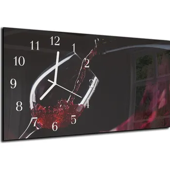 Hodiny Glasdekor Nástěnné hodiny 30x60cm sklenice červeného vína na tmavém Materiál: plexi