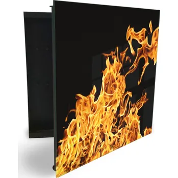 Skříňka na klíč Glasdekor skříňka na klíče - detail plamen oheň Otevírání: Pravé, Barva skříňky: Černá